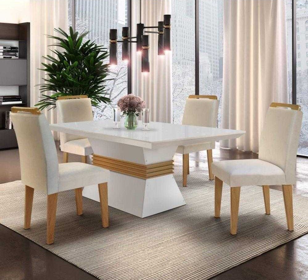 Conjunto Sala de Jantar Mesa e 4 Cadeiras Santorini Espresso Móveis Veludo Creme/Off White/Imbuia na Magazine Luiza