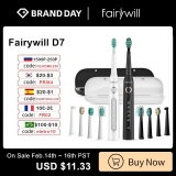 Escova de dentes elétrica Sonic 5 modos carregador usb Fairywill FW-507 na Aliexpress