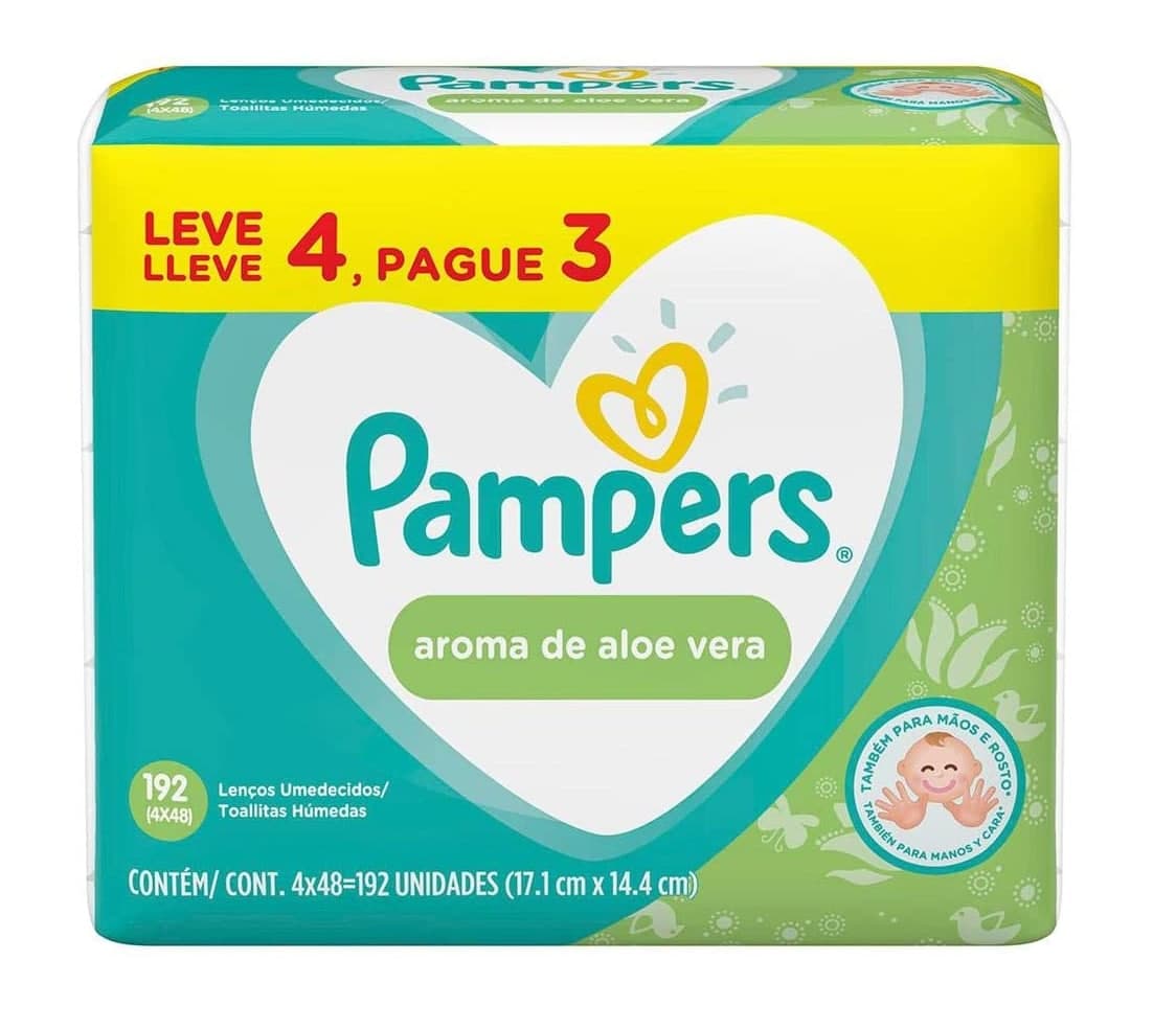 Lenços Umedecidos Pampers Aroma de Aloe Vera 192 Unidades, Pampers na Amazon