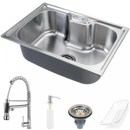 Cuba para cozinha gourmet pia aço inox com acessórios Nawa 50 cm e Torneira gourmet Munim pingoo.casa na Extra