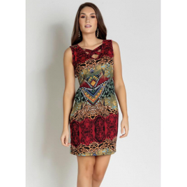 Vestido Mix Estampa Bordô com Faixa no Decote - Moda Pop na Posthaus