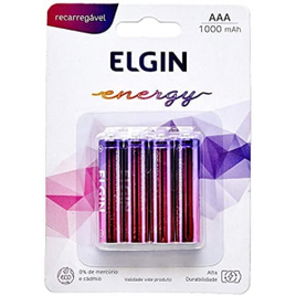 Pilha Recarregável AAA Blister Com 4 Pilhas, Elgin, Baterias, 1000mAh na Amazon