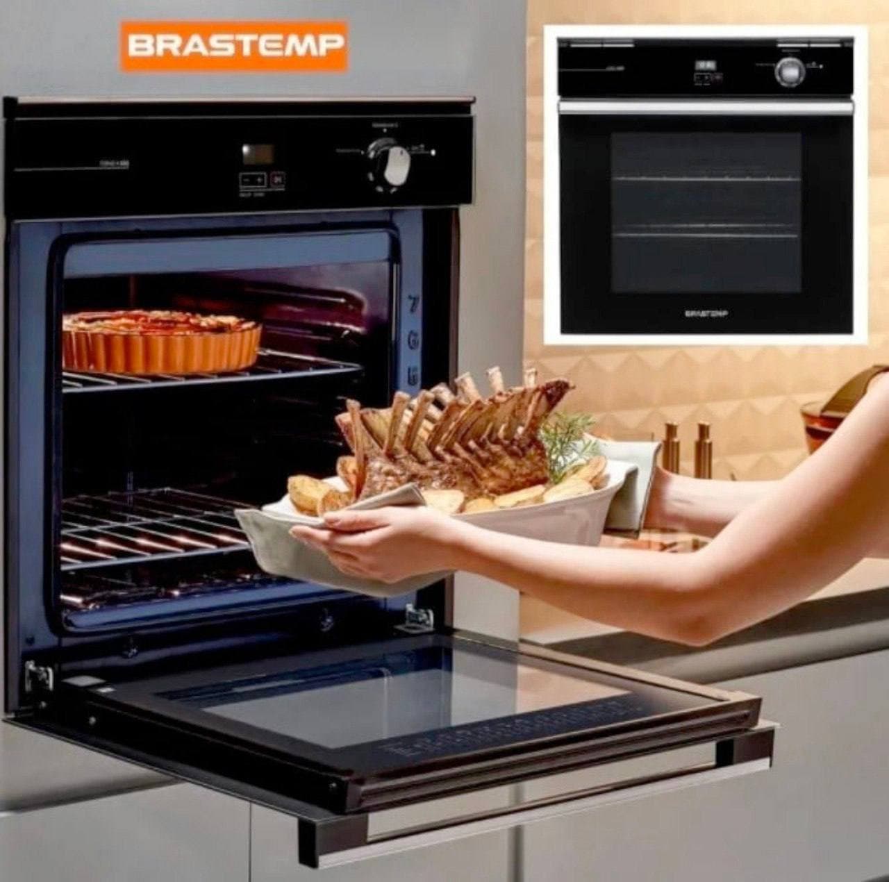 Forno de embutir a gás Brastemp 78 litros Preto com grill e timer touch – BOA84AE – 220V na Compra Certa
