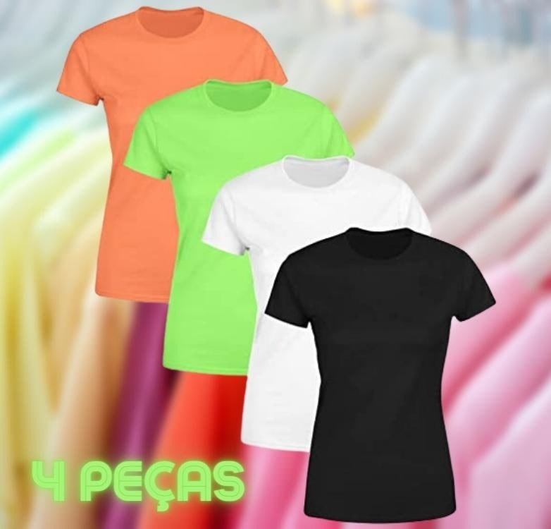 Kit 4 Blusas Feminina Tshirt Camiseta Baby Look na Amazon