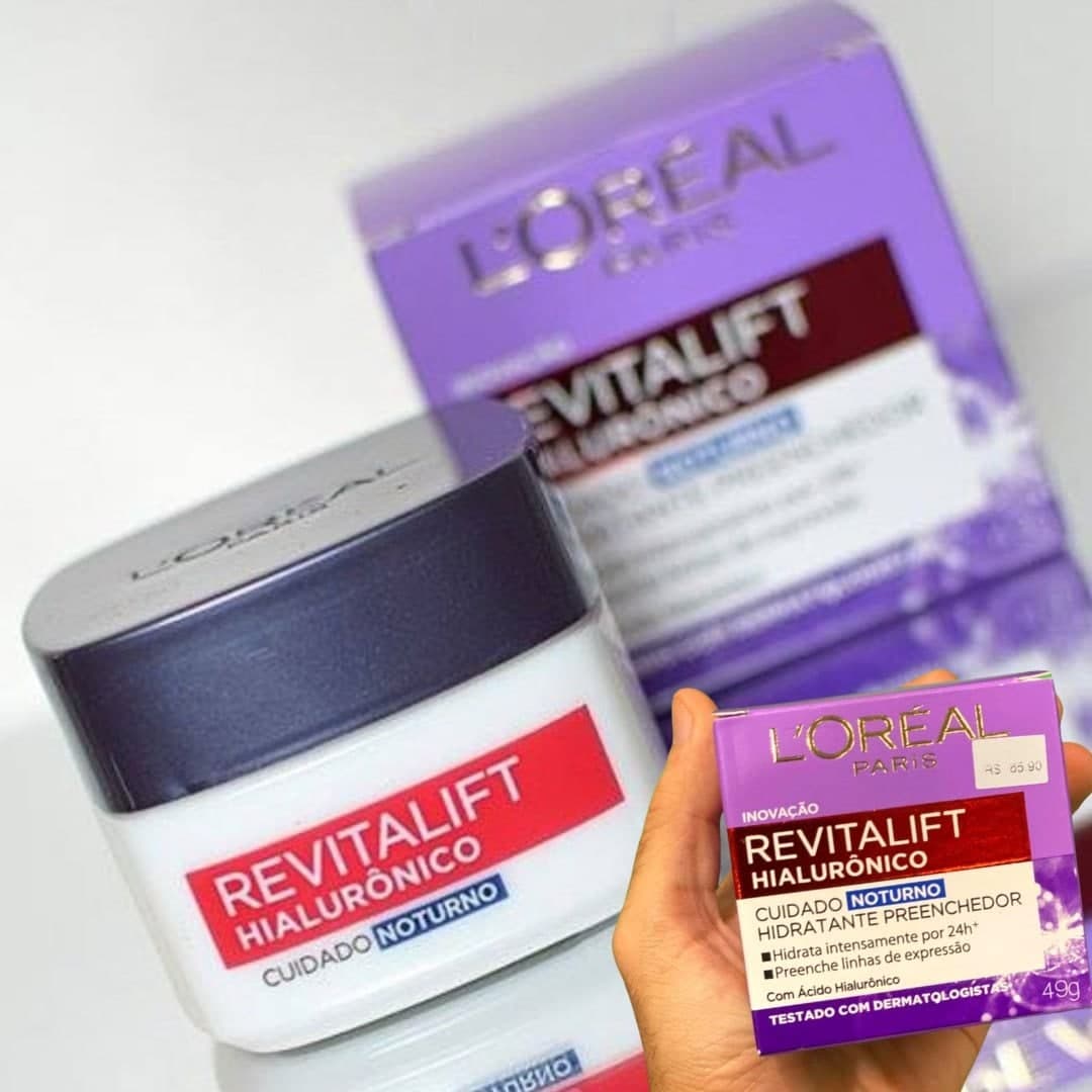 Kit Creme Facial Anti-idade L'Oréal Paris Revitalift Hialurônico Noturno + Diurno FPS 20, 49g na Amazon