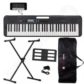 Kit Teclado Musical CASIOTONE CT-S300 Preto APP Chordana Play + Suporte X + Capa na Casas Bahia