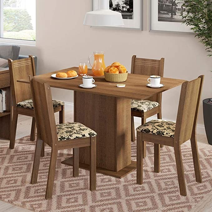 Conjunto Mesa de Jantar e 4 Cadeiras Rustic-Floral Lexy Madesa na Amazon