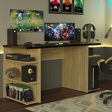 Mesa para Computador Gamer 9409 Madesa – Carvalho/preto na Amazon