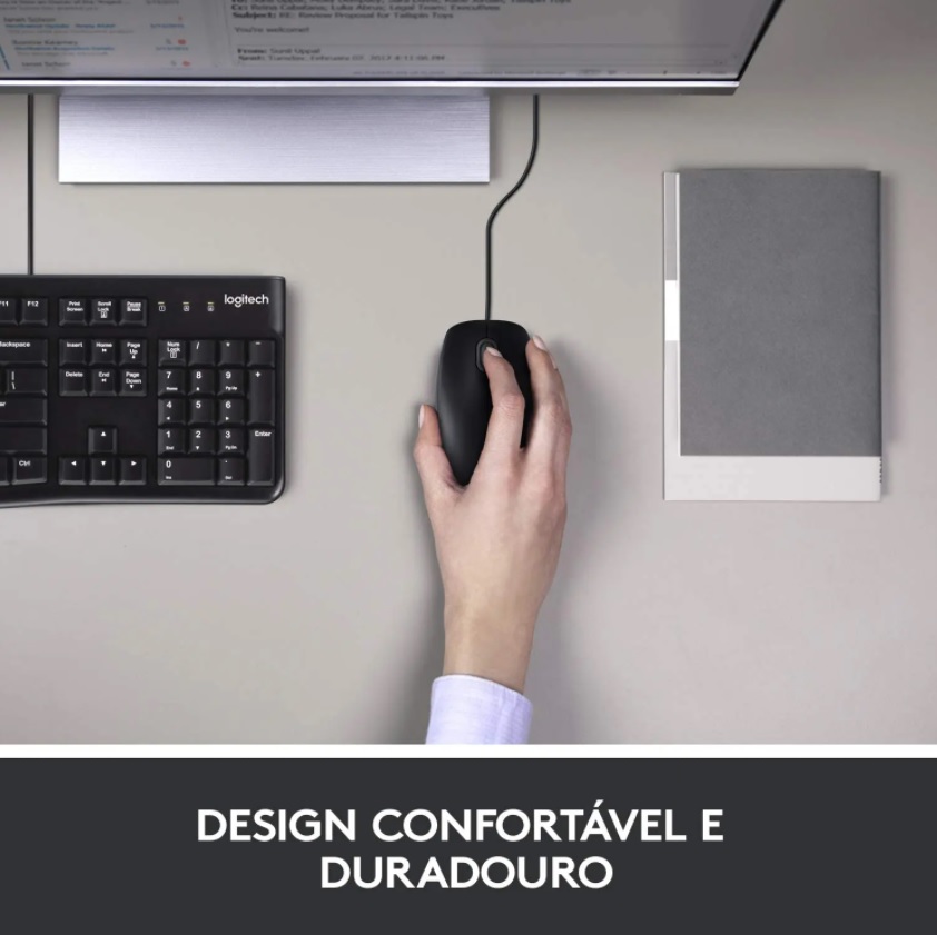 Combo Teclado e Mouse com fio USB Logitech MK120 com Design Confortável, Durável e Resistente à Respingos e Layout ABNT2 na Amazon