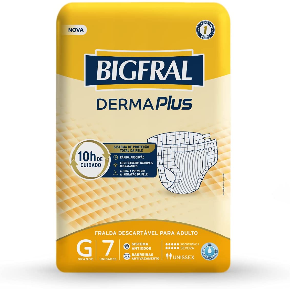 10 Pacotes – Fralda Bigfral Derma Plus Grande – 70 Unidades na Amazon
