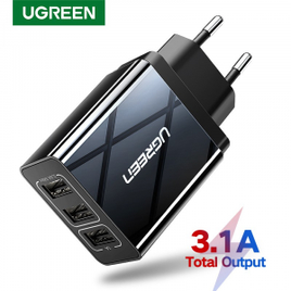 Carregador De Parede Com Tomada Eu Usb Ugreen Para Viagem - 3 Portas (5V / 3.1a) na Shopee