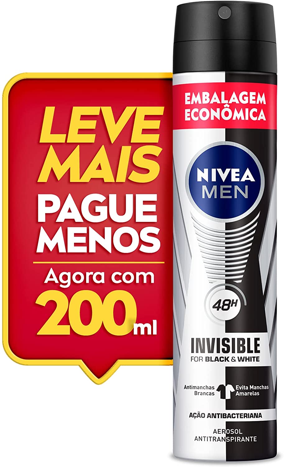 3 Unidades Desodorante Antitranspirante Aerosol Invisible Black & White 200ml Nivea na Amazon