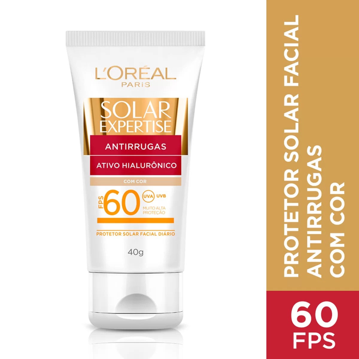 Protetor Solar Facial L’Oréal Paris Solar Expertise Antirrugas Com Cor FPS 60, 40g na Amazon