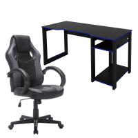 Mesa Computador Tecno Mobili ME4152 Preta/Azul + Cadeira Gamer Trevalla TL-CDG-07-1PR na Estrela10