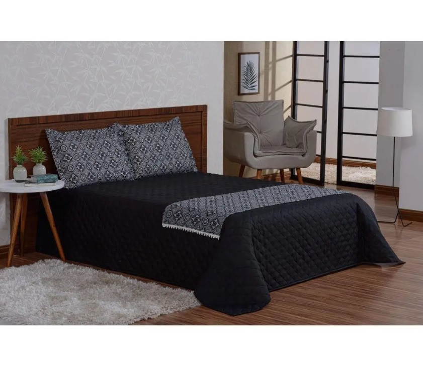 Jogo De Cama Cobre Leito Valência Preto Casal 4 Peças na Casas Bahia