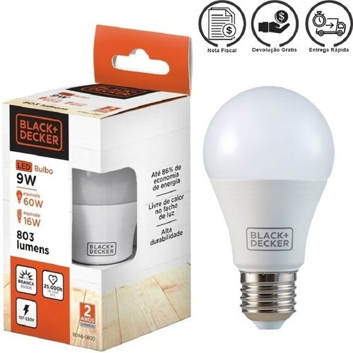 Lâmpada LED Bulbo Black+Decker, Branca, 9W, Bivolt, Base E27 na Amazon