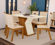 Conjunto Sala de Jantar Mesa Tampo MDF 6 Cadeiras Kesha Casa 812 na Casas Bahia