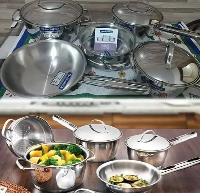Jogo de Panelas com Fundo Triplo 5 Peça Tramontina Inox na Amazon