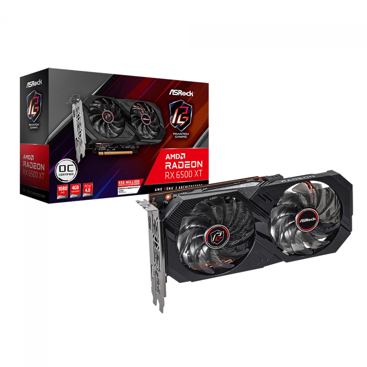Placa de Vídeo AsRock Radeon RX 6500 XT Phantom Gaming D OC, 4GB, GDDR6, FSR, Ray Tracing, 90-GA3DZZ-00UANF na Terabyte Shop