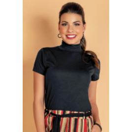 Blusa Preta Manga Curta com Gola Alta na Posthaus