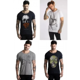 Kit 4 Camisetas Corte a Fio Cranio Caveira Preta na Kanui
