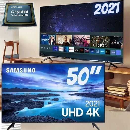 Samsung Smart Tv 50" Uhd 4k 50au7700, Processador Crystal 4k, Tela Sem Limites, Visual Livre De Cabos, Alexa Built In. na Fastshop
