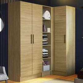 Guarda-Roupa Modulado de Canto Madesa Nilo 100% Mdf com 3 Peças Carvalho na Loja Madesa