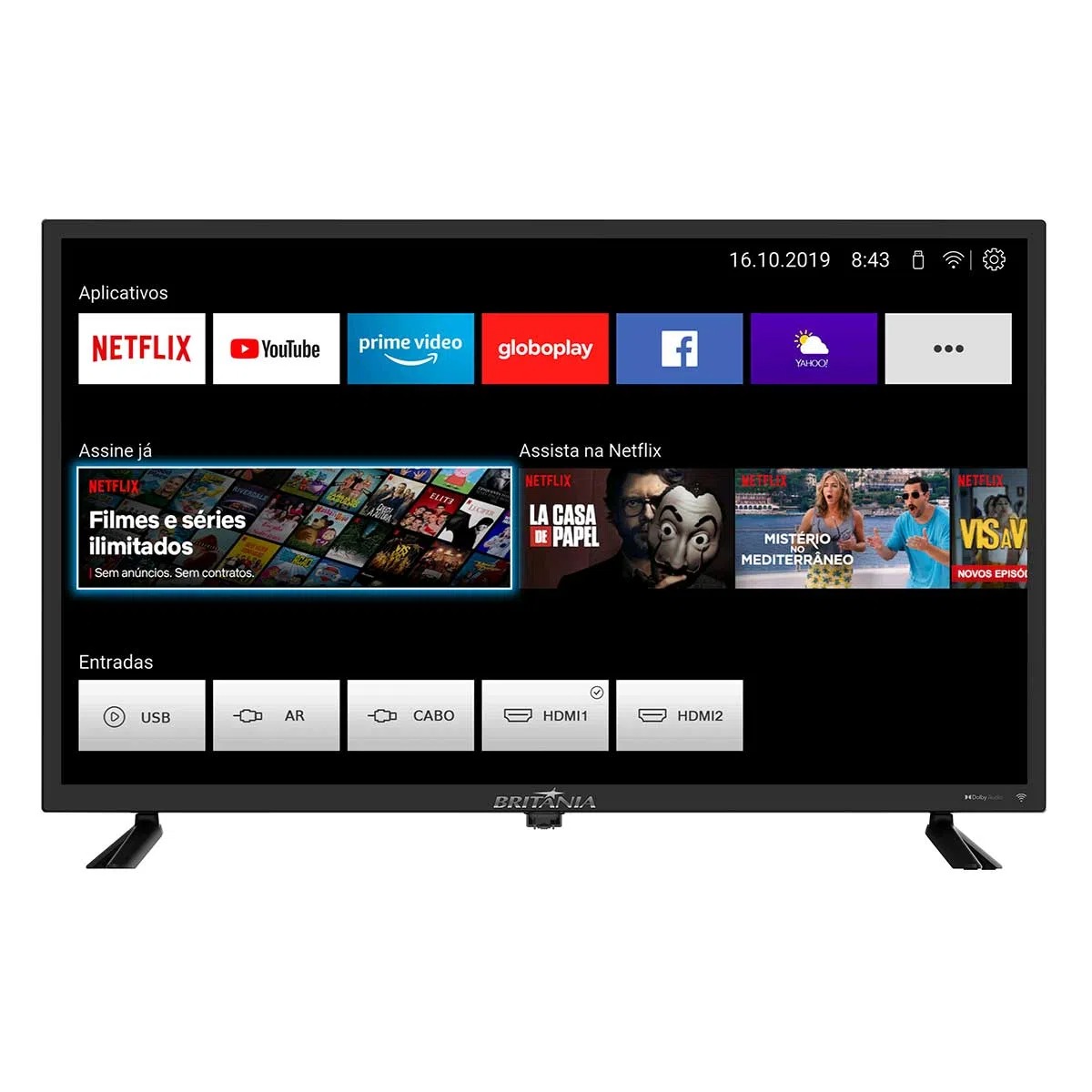 Smart TV D Led 32″ Britania 99323100 HD (1366×768) WiFi Integrado Preta com Conversor Digital Integrado na Carrefour
