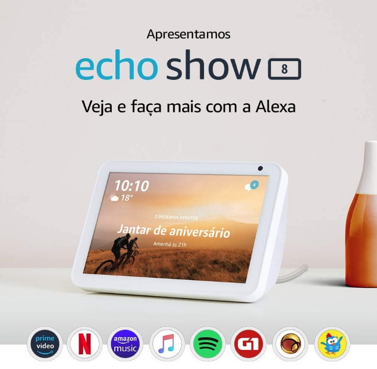 Echo Show 8 (1ª Geração): Smart Speaker com tela de 8″ e Alexa – Cor Branca na Amazon