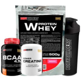 Kit Whey Protein 500g + BCAA 4,5 100g + Power Creatine 100g + Coqueteleira na Shopee