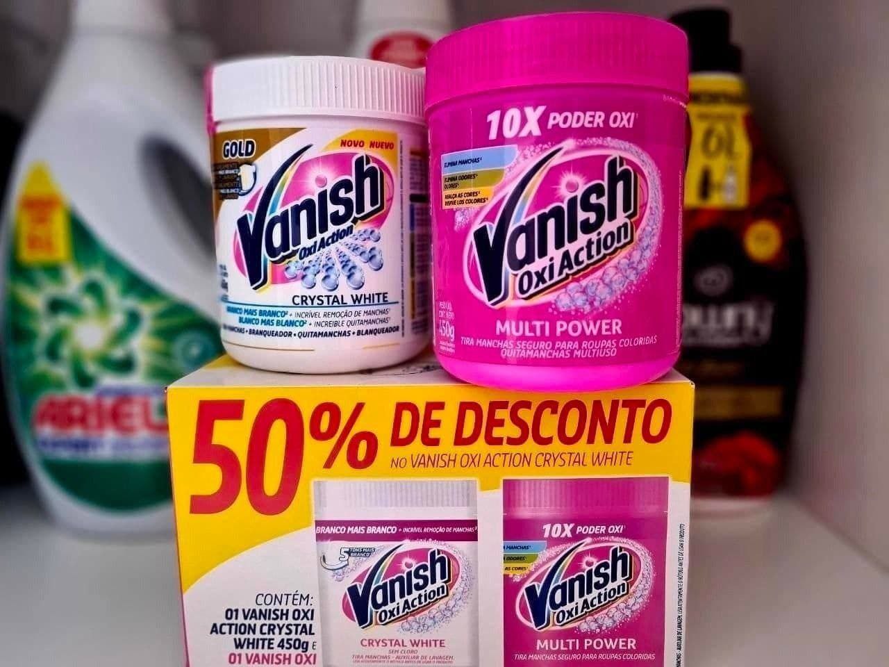 🥰 Kit Tira Manchas em Pó Vanish Oxi Action com 1 Rosa 450g e 1 Branco 450g 🥰 na Amazon