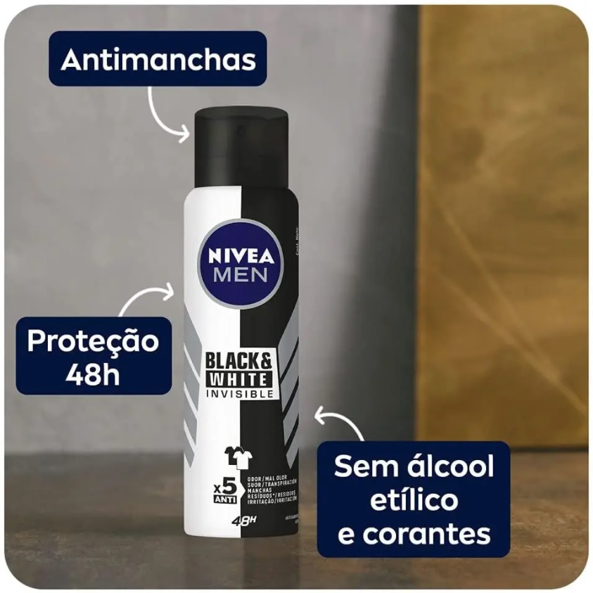 NIVEA Men Desodorante Antitranspirante Aerosol Invisible Black & White Promo 200ml na Amazon