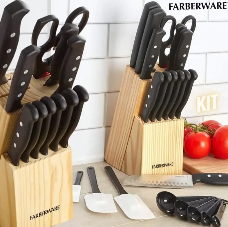 Conjunto de 22 peças de facas e utensílios de cozinha Farberware na Amazon