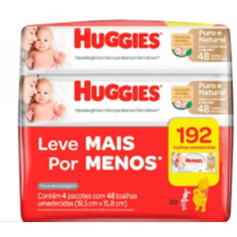 4 pacotes de Lenços Umedecidos Huggies Puro e Natural 192 Unidades na Droga Raia