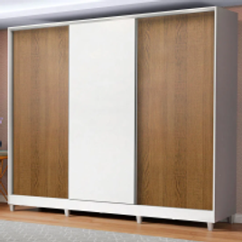 Guarda-Roupa Casal 100% MDF Madesa Royale 3 Portas de Correr com Pés Branco/Rustic/Branco na Loja Madesa