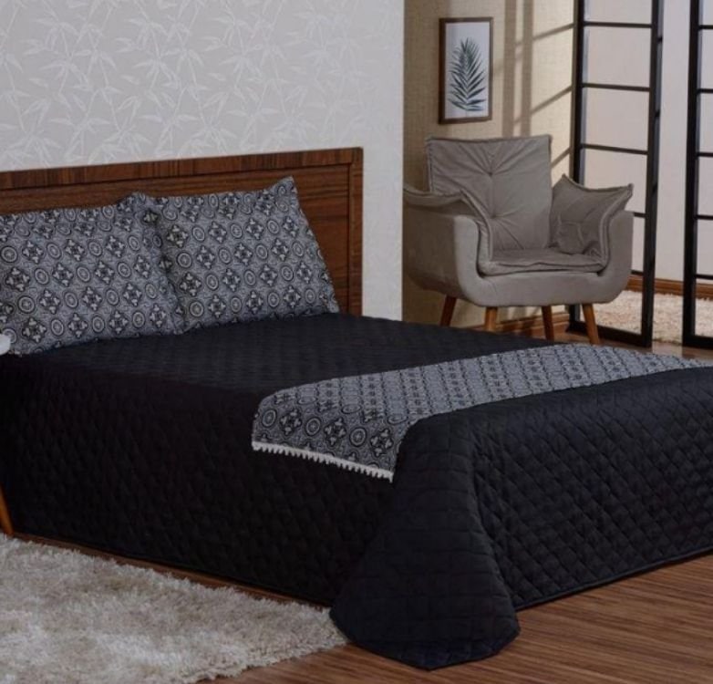 Jogo De Cama Cobre Leito Valência Preto Casal 4 Peças na Casas Bahia