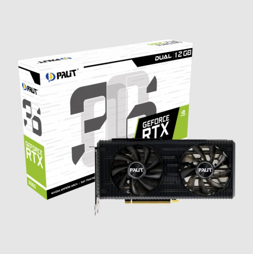 Placa de Vídeo Palit NVIDIA GeForce RTX 3060 Dual, LHR, 12GB, GDDR6, 192bit, DLSS, Ray Tracing, NE63060019K9-190AD na Amazon