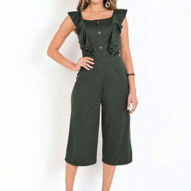 Macacão Verde Militar com Babados e Botões na Posthaus