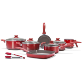 Jogo de Panelas Antiaderentes Brinox Ceramic Life Easy Vermelha 7 Peças + Pegador na Casas Bahia