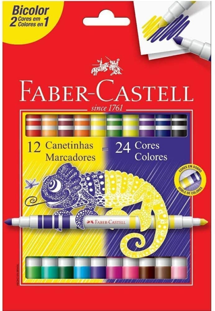 Canetinha Hidrográfica Bicolor, Faber-Castell, 12 Canetas/24 Cores na Amazon