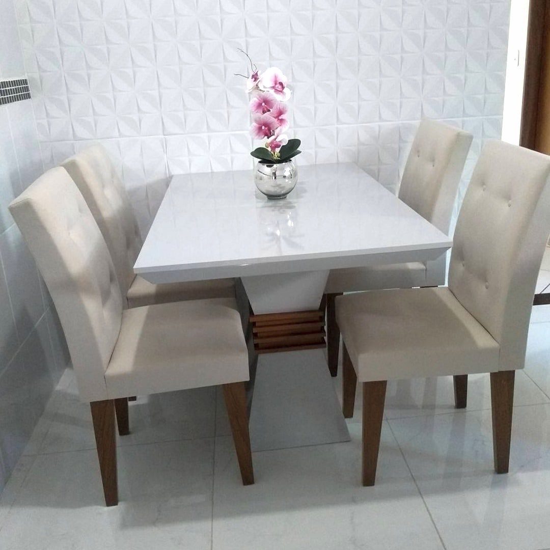 Conjunto Sala de Jantar Mesa e 4 Cadeiras Santorini Espresso Móveis Veludo Creme/Off White/Imbuia na Casas Bahia