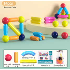 Conjunto de Blocos de Montar Magnético - 14 Peças na Aliexpress