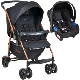 Travel System Burigotto Carrinho de Bebê com Bebê Conforto Rio K + Touring Preto com Cobre na Casas Bahia