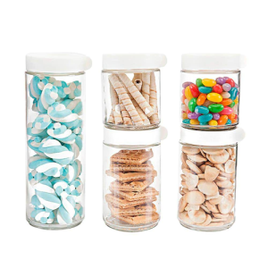 Potes Herméticos de Vidro com Tampa Branca 5 Peças - Casambiente na Extra