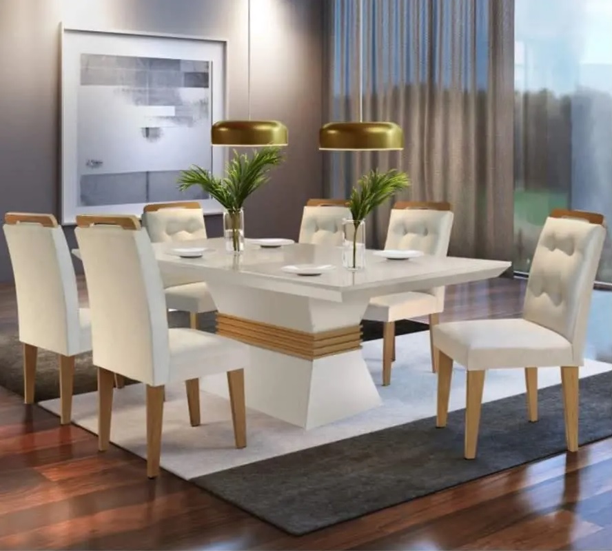 Conjunto Sala de Jantar 6 Cadeiras Dream Espresso Moveis Veludo Creme/Off White/Imbuia na Casas Bahia