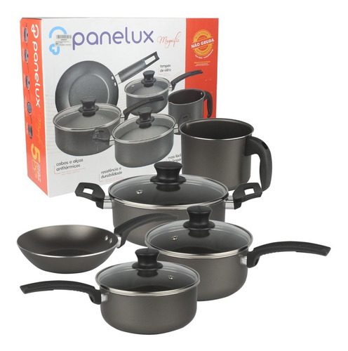 Jogo de Panelas 5 peças Magnific Grafite Antiaderente Panelux na Amazon