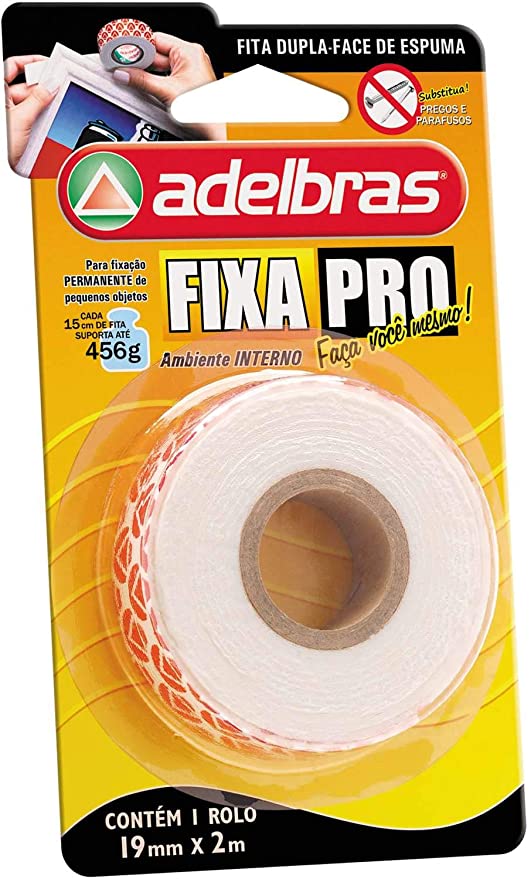 Fita Dupla Face, Fixa Pro Espuma, 19mmX2mts, Adelbras na Amazon