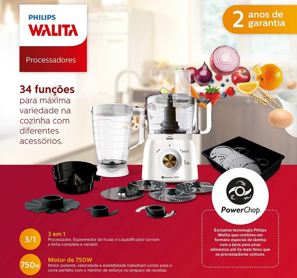 Processador de Alimentos Philips Walita RI7636 750W Branco/Dourado 127V na Americanas
