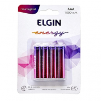 Pilha Recarregável AAA Blister Com 4 Pilhas, Elgin, Baterias, 1000mAh na Amazon