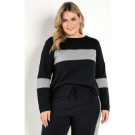 Marguerite - Casaco Preto e Mescla com Recortes Plus Size na Posthaus